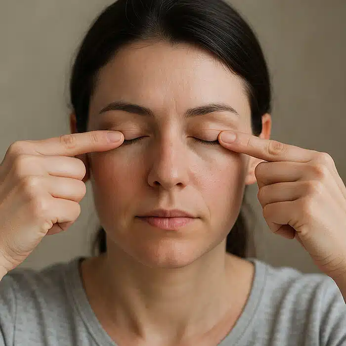 Massage des paupières après application de chaleur