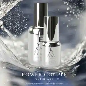 Duo de soins Rosacombo comprenant un nettoyant visage et un sérum hydratant, formulés pour les peaux sensibles sujettes à la rosacée.